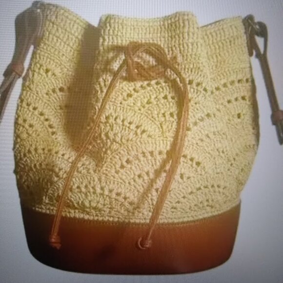 Sezane NWOT La Maroquinerie Sézane Paris 'Alma' cream w-brown leather bucket bag - Picture 3 of 16